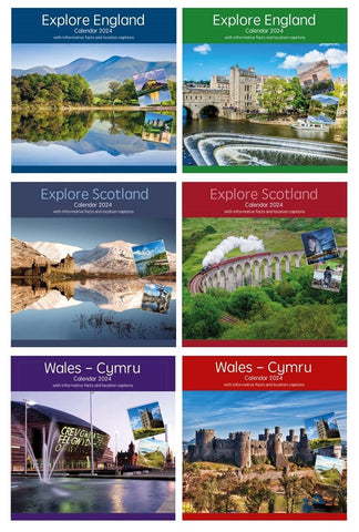 2024 Explore England Wales Scotland Square Wall Calendars Landscapes Castles British UK Tourist Attractions