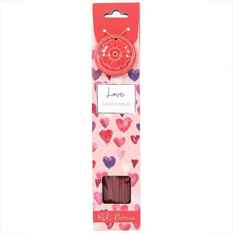 40 Incense Sticks Red Berries Berry Ceramic Holder Valentines Romantic Love