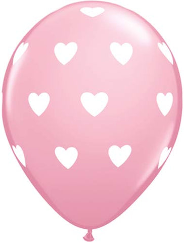 Pack of 6 Pink Balloons White Love Hearts 11" Romantic Valentines Party