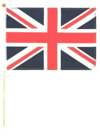 Single Union Jack Hand Waving Flag on a wooden pole