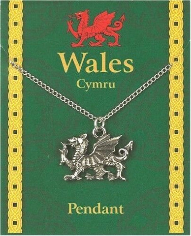 Welsh Dragon Pewter Pendant Wales Souvenir Gift Necklace Charm Chain Cymru