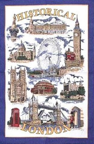 Historical London Tea Towel Featuring many famous locations.