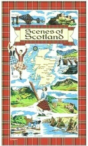 Scotland Tea Towel Scottish Scenes Map Souvenir Gift Landmarks Tartan Collage