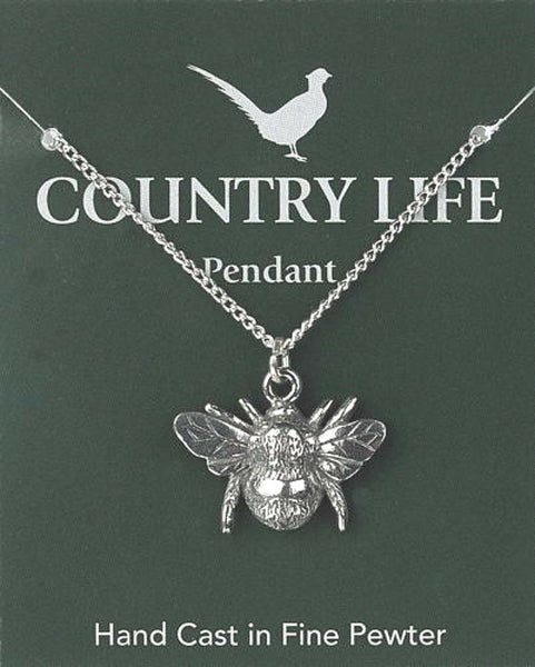 Bee Silver Pewter Pendant Necklace Charm On backing card