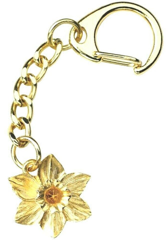 Welsh Keyring Daffodil Pewter Gold Plated 