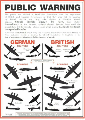 WW2 A3 Poster British German Fighter Planes Bombers Identification Reproduction