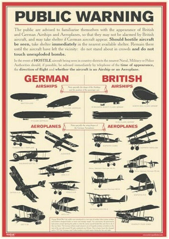 WW1 A3 Poster British German Airships Planes Bombers Identification Reproduction