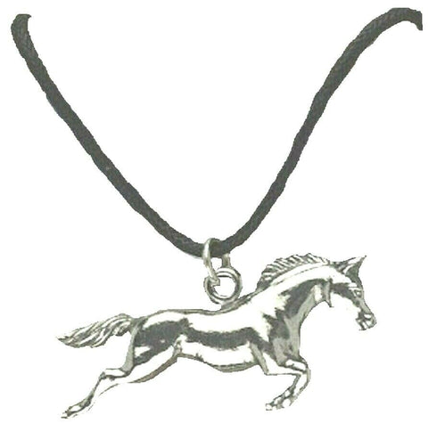 Horse Pendant Silver Pewter Waxed Cord