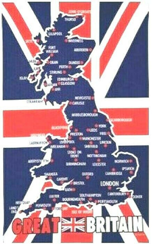 Great Britain Map Union Jack Flag Tea Towel 