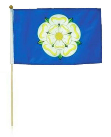 Large Yorkshire White Rose Hand Waving Flag 12"x18" 2ft Pole