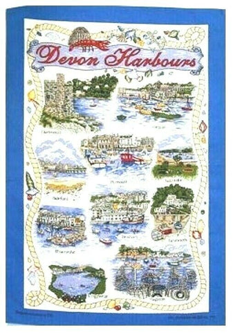 Devon Fishing Harbours Tea Towel