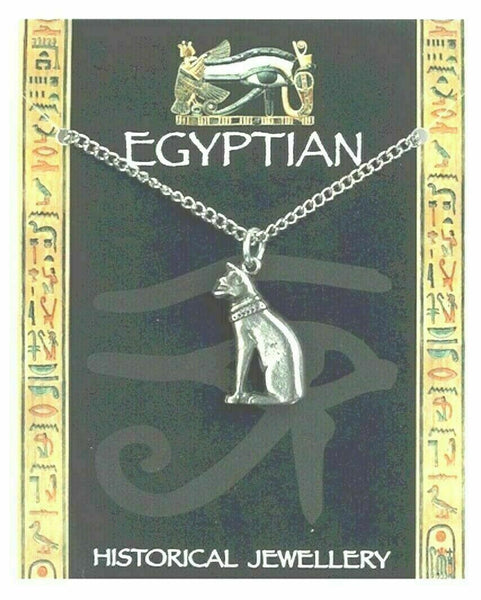 Silver Pewter Egyptian Cat Necklace on display card