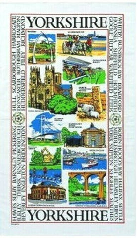 Sights of Yorkshire White Cotton Tea Towel