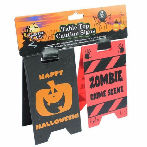 2 Halloween Party Table Top Caution Signs Warning