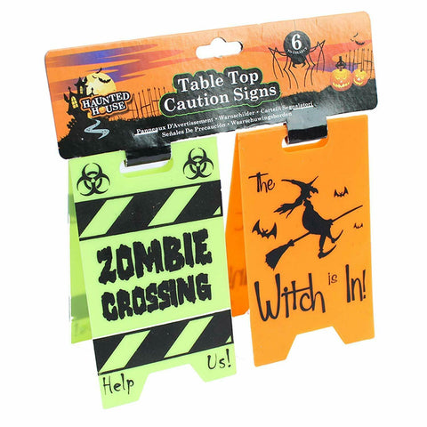 2 Halloween Party Table Top Caution Sign