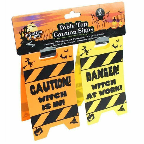 2 Halloween Party Table Top Caution Signs Warning Danger Witch At Work Is In