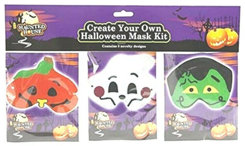 Create Your Own Halloween Mask Kit Kids Childrens Fancy Dress Party 3 Piece