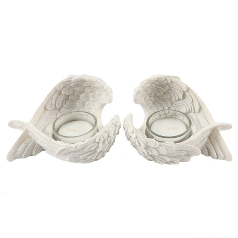 Angel Wing Candle Holder Tea Light Winged Cream Resin Memorial Remembrance Gift