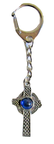 Celtic Cross Keyring  Pewter Silver Coloured Blue Gem Made in the UK by Westair Reproductions Ltd  Makes an ideal gift for pagans.