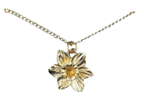 DAFFODIL PENDANT   Pewter Gold Plated Size: 2cm x 1cm 18" Chain Handmade in the UK by Westair Reproductions Ltd Attached to an Information Card with info on Wales  This beautiful Welsh Daffodil Pendant makes an ideal gift for friends and family.
