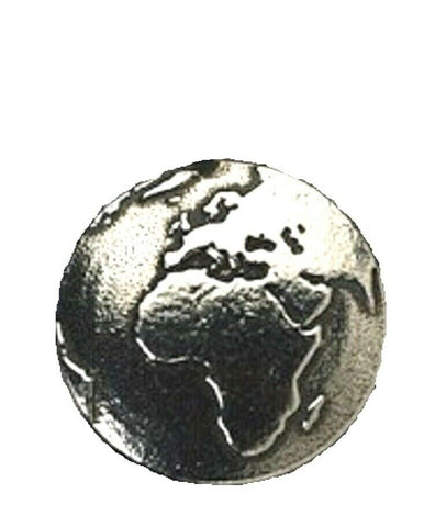 Earth Badge  Silver Pewter Round One Sided Butterfly Clip Featuring Earth from Europe, Asia and Africa with North & South America just showing on the edge New & Sealed Attach to Wallets, Purses, Handbags, Suitcases, Coats, Jumpers, Shirts and more  Makes an ideal gift for all space fans.