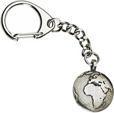 Earth Keyring  Silver Pewter Round One Sided Metal Chain Featuring Earth from Europe, Asia and Africa with North & South America just showing on the edge New & Sealed Attach to Wallets, Purses, Handbags, Suitcases and more  Makes an ideal gift for all space fans.