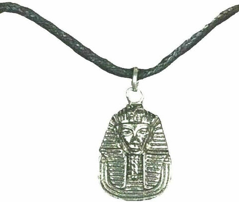 Egyptian Tutankhamun Death Mask Pendant Necklace On a Cord Silver Pewter
