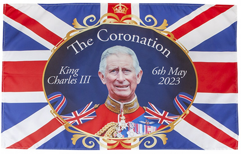 King Charles III Flag  Commemorative Durable Rayon Size: 85cm x 60cm / 33" x 23" Machine Washable  Celebrate the Coronation of King Charles III on 6th May 2023 with this commemorative flag.  Ideal gift for friends and family