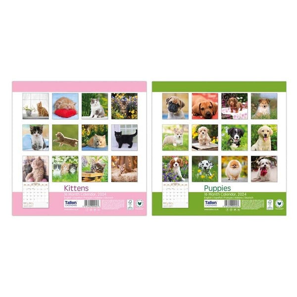 2025 Square Wall Calendar Planner Organiser Home Office Kittens Puppies Cats Dog