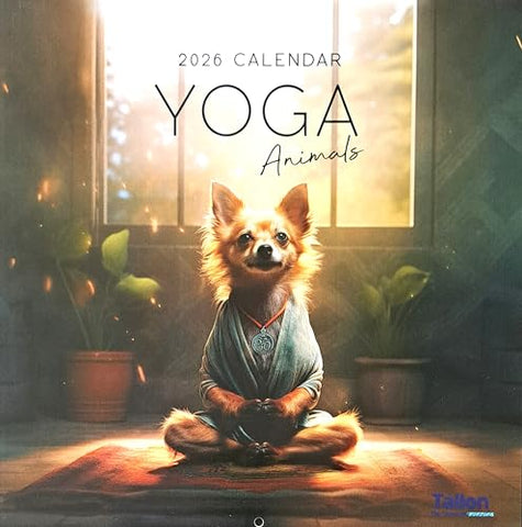 2026 Yoga Animals Square Wall Calendar Dog Cover Cute Wild Pet Garden Illustrated Art Pictures Cartoon Cat Dog Pig Frog Monkey Ape Panda Bear Planner Organiser Home Kitchen Office Christmas Birthday