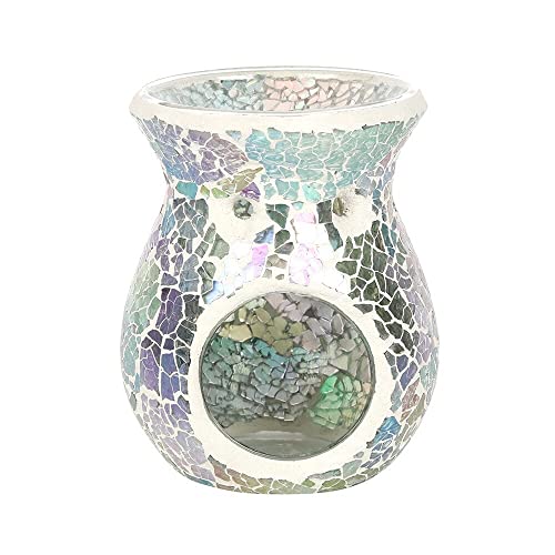 Small Light Blue Iridescent Glass Crackle Oil Burner 11cm x 8.5cm Aromatherapy Home Office Decor Relaxation Meditation