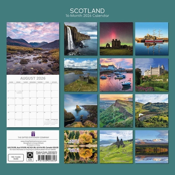 2026 Scotland Wall Calendar Scottish Landmarks Scenery Landscapes Coastal Castle