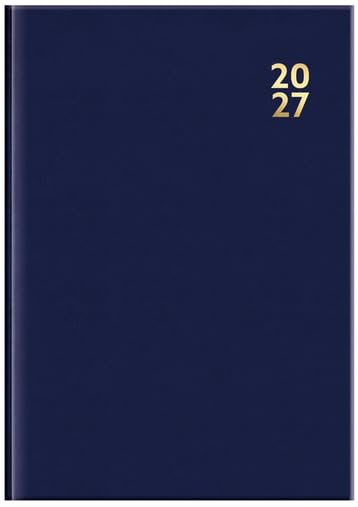 A navy blue 2027 planner with gold foil numbers in the top right corner, shown against a clean white background.
