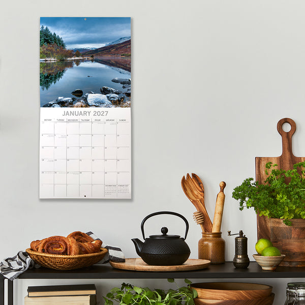 Beautiful Britain Wall calendar for January 2027 on a kitchen wall