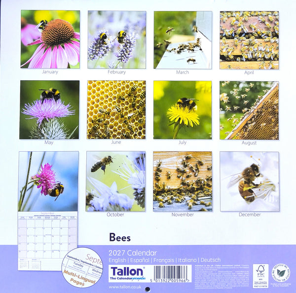 2027 Bees Square Wall Calendar back page featuring 12 months of bees.
