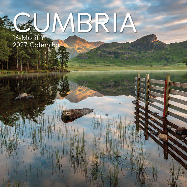 Cumbria 2027 calendar cover with a scenic lake and mountains.