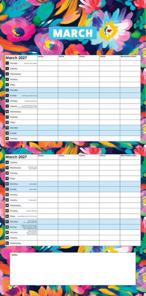 2027 Flowers Family Planner Square Wall Calendar March Page