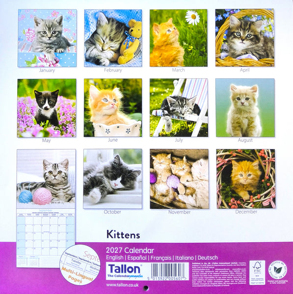2027 Kittens Square Wall Calendar showing 12 months of kittens