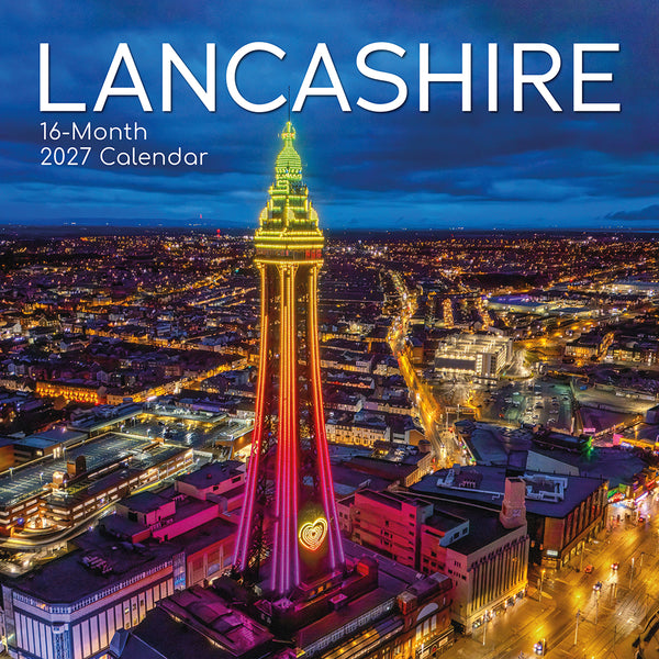 Lancashire 2027 Calendar cover featuring Blackpool Tower lit up