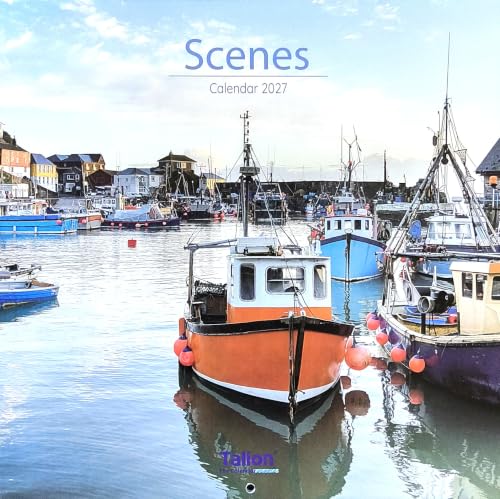 A square cover for the Talon 2027 Calendar featuring a photograph of a harbor scene with several boats docked in calm water under a blue sky. The words 'Scenes Calendar 2027' appear at the top, and 'Talon' is printed near the bottom.