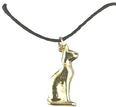 Egyptian Cat Pendant Gold Plated Egypt Goddess Bastet Bast Necklace Charm Cord