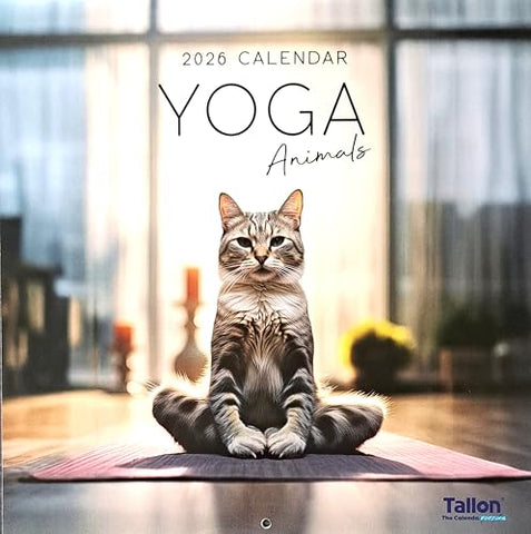 2026 Yoga Animals Square Wall Calendar Cat Cover Cute Wild Pet Garden Illustrated Art Pictures Cartoon Cat Dog Pig Frog Monkey Ape Panda Bear Planner Organiser Home Kitchen Office Christmas Birthday