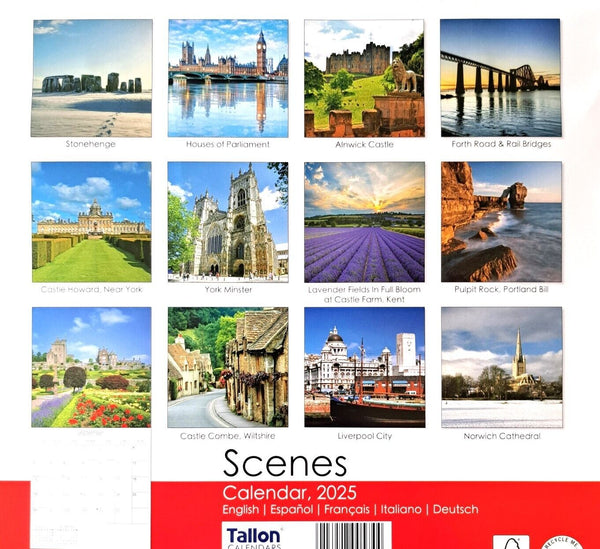 2025 Scenes Square Wall Calendar Scenic Landscapes Castles Cathedrals Cities