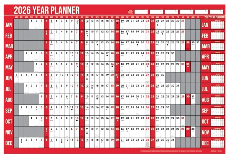 2026 A1 Year Planner Organiser Wall Calendar Office Home Laminated Pen Stickers