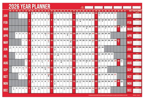 2026 A1 Year Planner Organiser Wall Calendar Office Home Laminated Pen Stickers