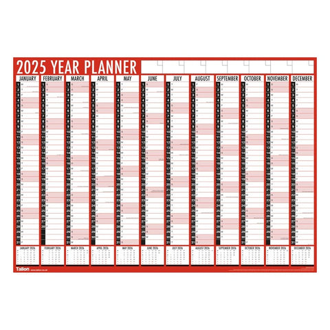 Large A1 Wall Planner - Folded

* Size: A1 84cm x 60cm
* Made by Tallon
* This is produced and folded by the manufacturer.
* We sell a similar item that is rolled up and posted in a tube if you prefer it this way


Keep your home or office organised with this 2025 A1 Wall Planner Laminated Home Office Commercial Organiser.

The organiser is laminated for durability and comes in a stylish red and white colour combination.

This wall planner is perfect for keeping track of important dates, meetings, and tasks