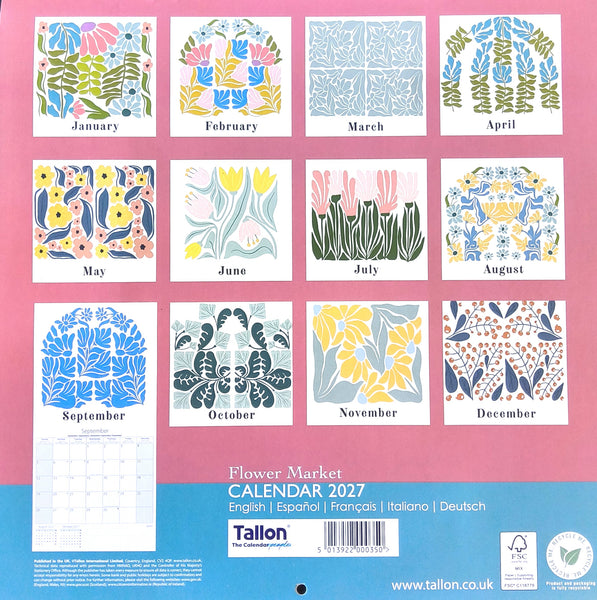 2027 Illustrated Flowers Square Wall Calendar Floral Home Planner Organiser