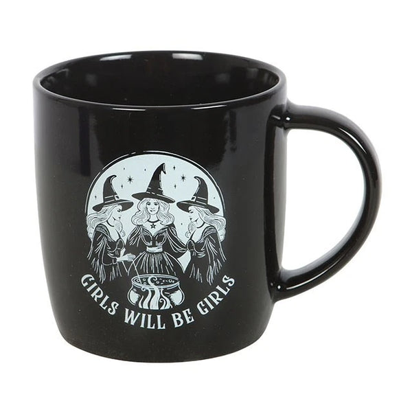 Girls Will Be Girls Mug

* Black Mug featuring 3 Witches
* Presentation Box
* Size: 9.2cm x 8.8cm (Not including handle)
* Made by Something Different under the Jones Home &amp; Gift brand


Start your day with a sip of serenity from this rounded mug featuring 3 Witches around a cauldron. Great for hot drinks on dreamy mornings or quiet evenings under the moonlight. 500ml capacity. Microwave safe. Dishwasher safe.

It is perfect for tea, coffee, or other liquids.

The mug includes a presentation box, making