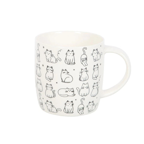 This White Happy Cat Mug is a charming ceramic cup featuring a novelty design of kittens, perfect for enjoying tea, coffee, or espresso.
