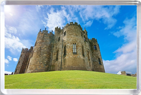 Jumbo Alnwick Castle Tower Grounds Fridge Magnet Sunny Day Blue Sky Clouds